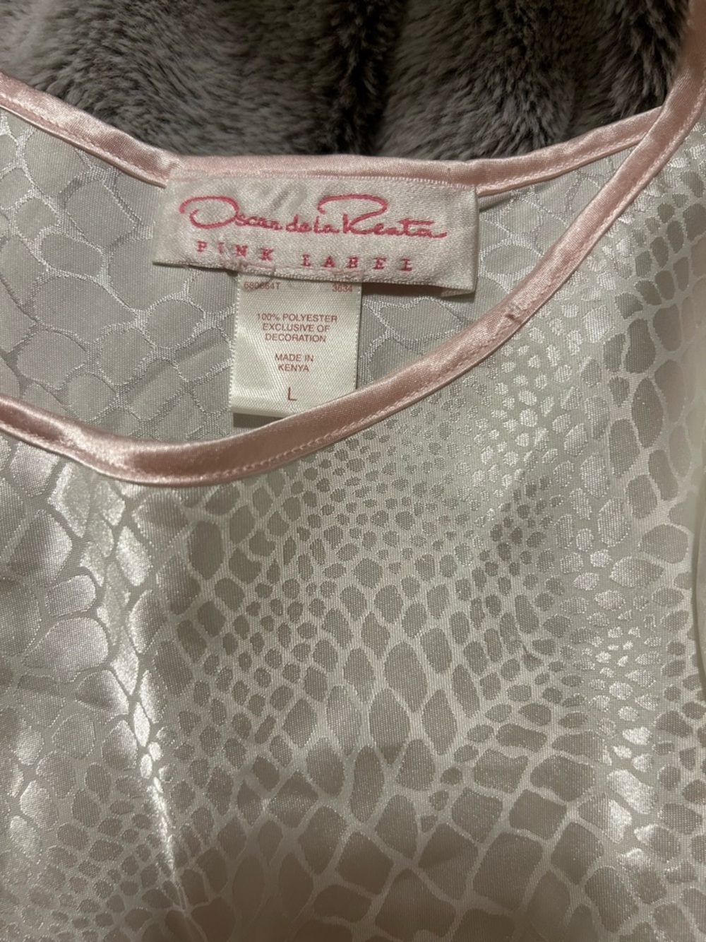 Oscar de la Renta Pink Label Satin Animal-Texture Shell in Pale Pink and Ivory